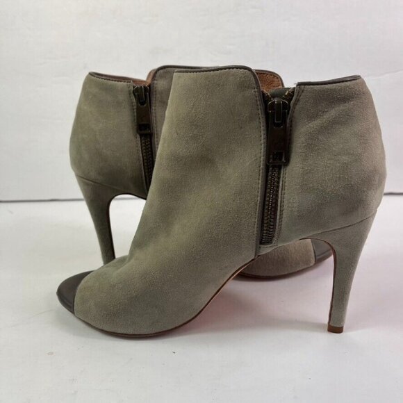 JOIE Booties Womens 39 US 8 Gray Suede Open Peep Toe Ankle Stiletto Side Zip - Picture 5 of 14